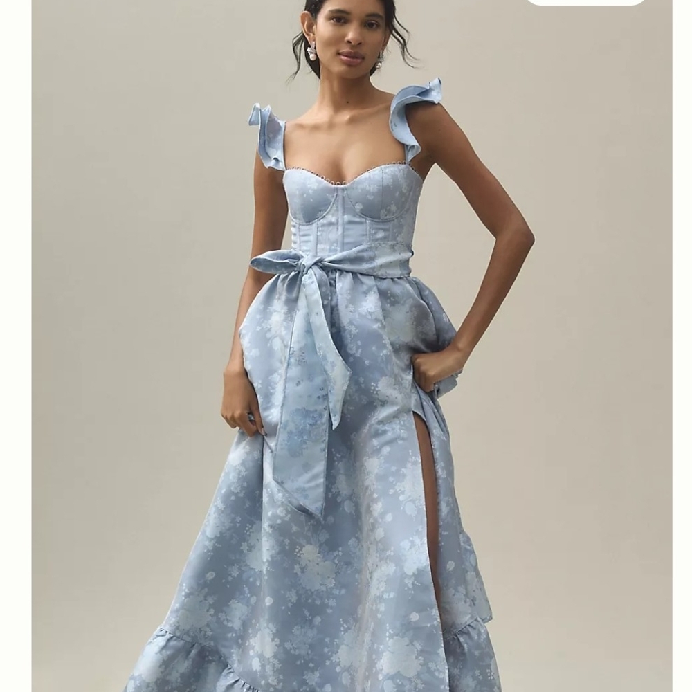 V. Chapman Light Blue Floral Maxi Dress